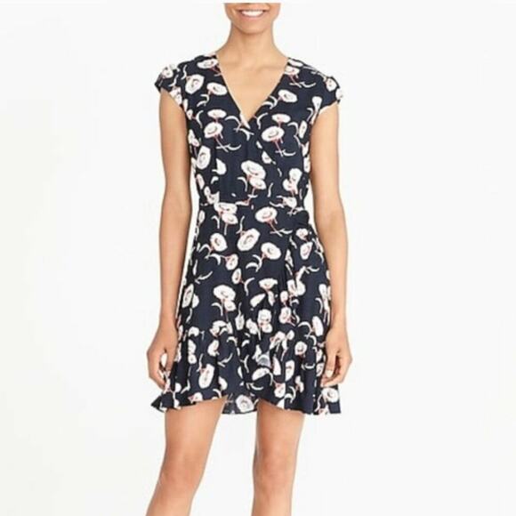 J Crew Mercantile Navy an Rust Faux Wrap Tiered Ruffle Mini Dress Floral Size 00 - Picture 5 of 11